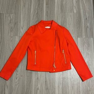 Tory Burch Size 6, Orange Biker Jacket, Pointed Collar, Zip Pockets, Zip…
